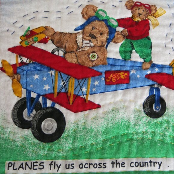 Vintage Handmade Handsewn Bears On Go Micky Mouse Double Sided Cotton Quilt - Picture 6 of 16